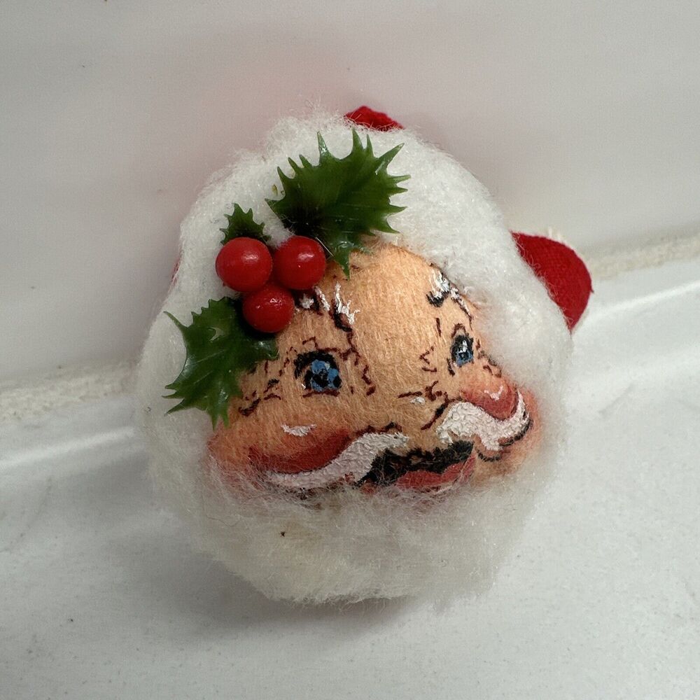 Vintage Santa Head Pin 1965 Cloth Brooch Christmas Gift Ugly Sweater Analee